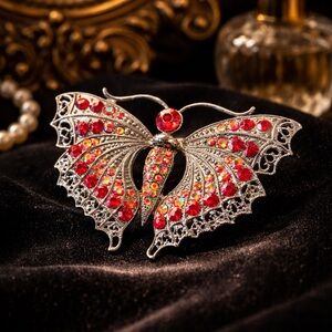 Red Gemstone Butterfly Brooch